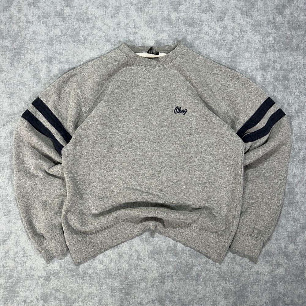 Obey streetwear skater sleeve stripes crewneck sweatshirt mens Small